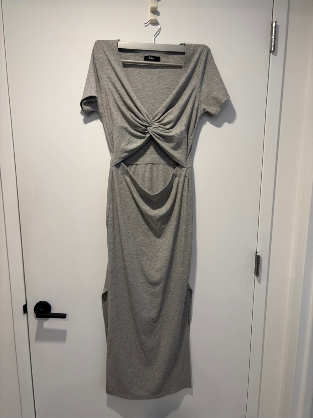 Lulu's Light Gray Twist-Front Cutout Maxi Dress
